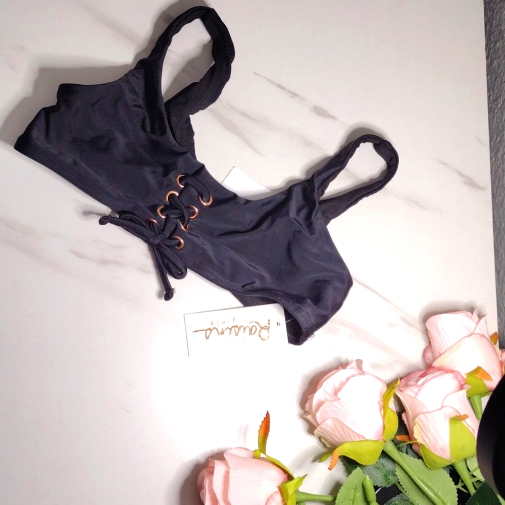 🍉3/$20 🌸Raisins girls black and rose gold swim top